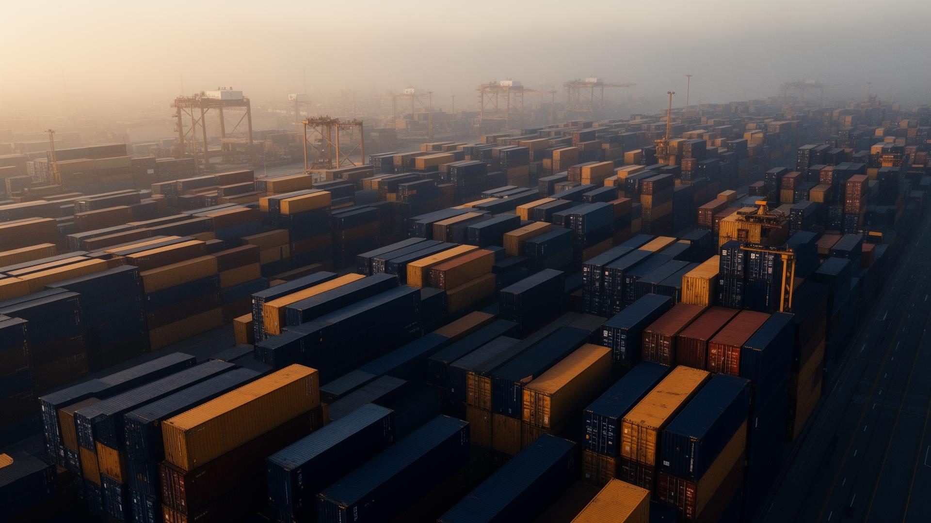 Global commercial trading port at dawn